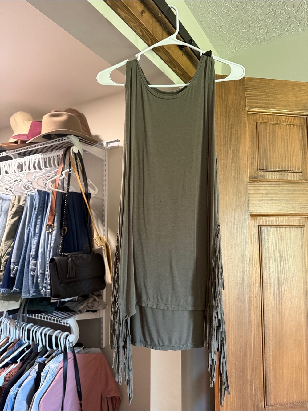American Eagle Fringe Sleeveless Tunic in Olive Green